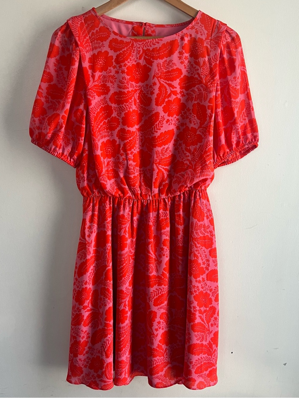 Ann Taylor Women’s S Small Pink Red Floral Puff Sleeve Blouson Dress